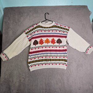Vintage Freeze Frame Sweater Women's Large 90s Fair Isle Fall Leaf Red Green